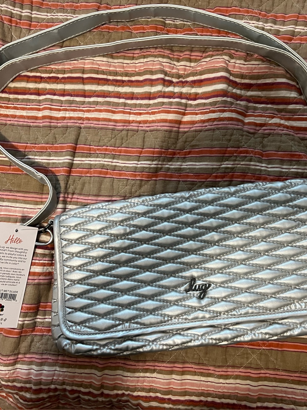NWT Lug Strut-Silver Quilted Crossbody Bag